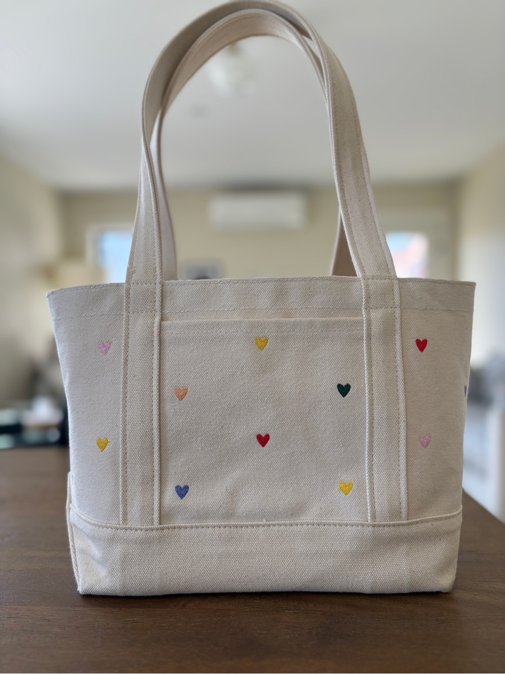 BAGGU Natural Canvas Tote with Multicolor Heart Embroidery